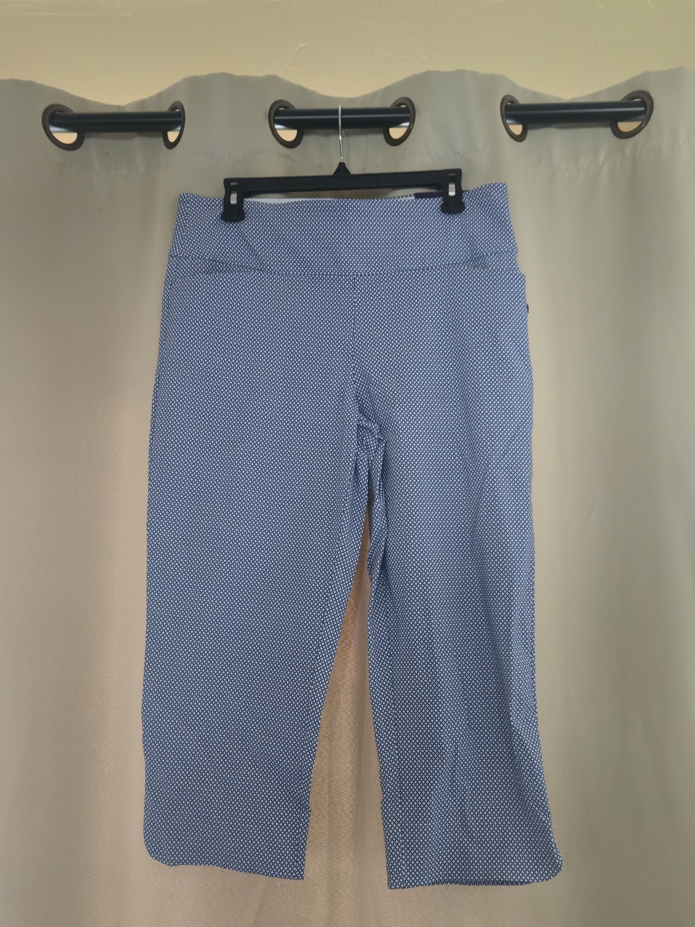 Tummy Control Women's Blue Patterned Capris